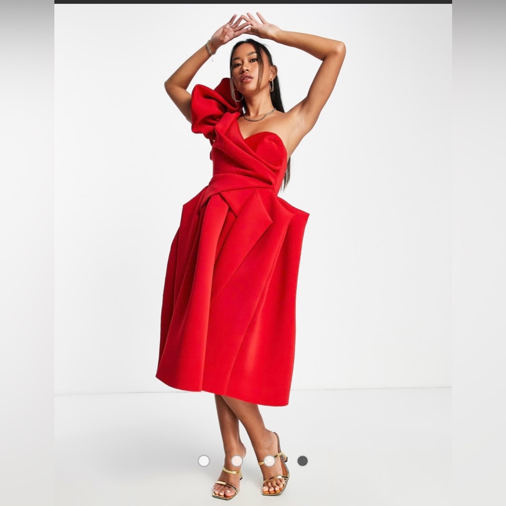 ASOS DESIGN one shoulder origami midi dress NWT - red